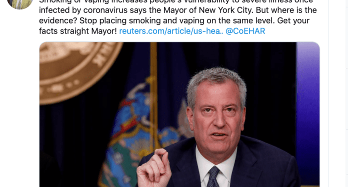 De Blasio: smoking and vaping increase the risk for those with coronavirus